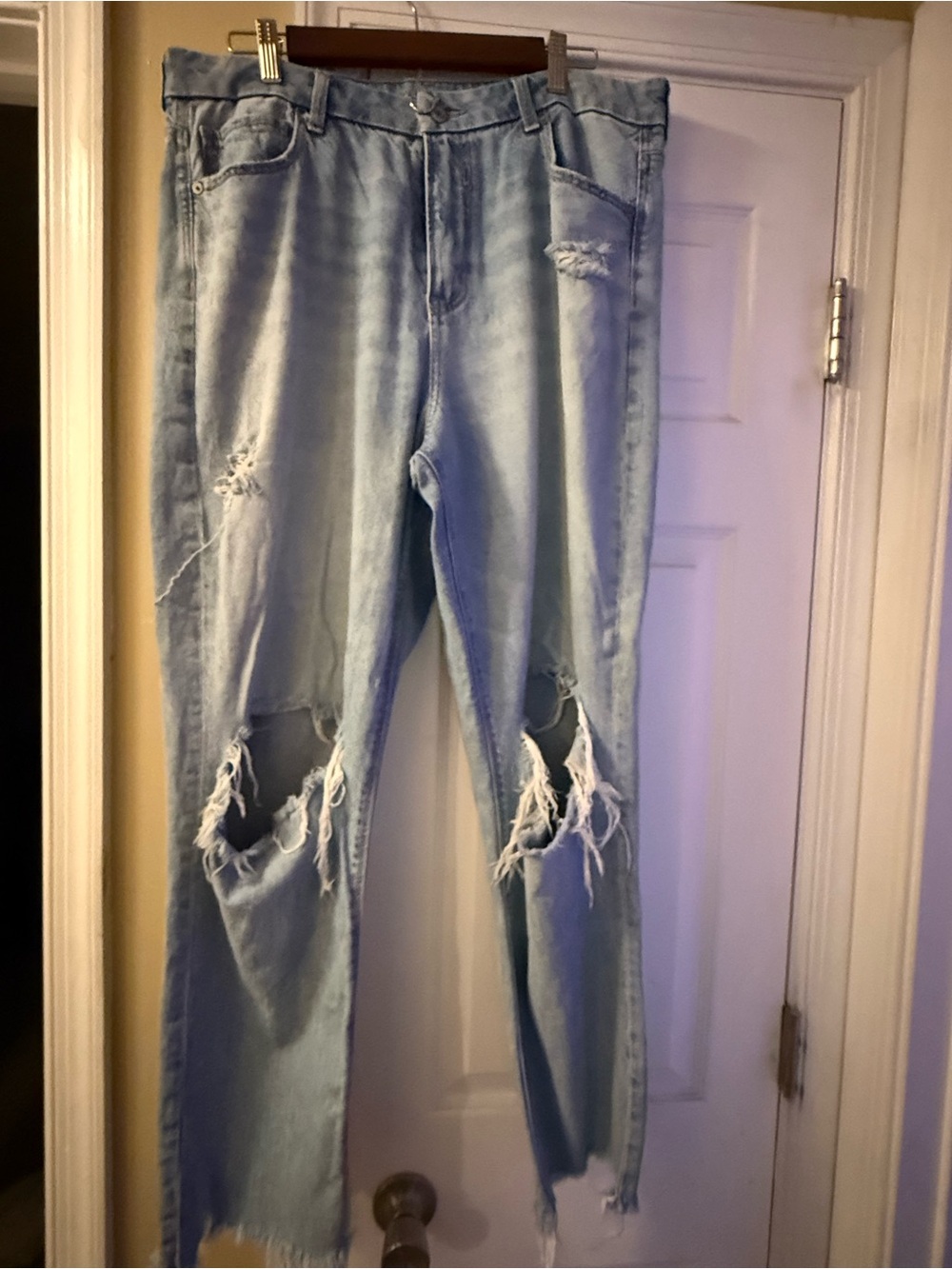 American Eagle Outfitters Light Wash Distressed Curvy Mom Jeans